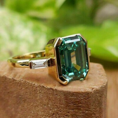 #ad Green Simulated 2Ct Emerald Women Women Solitaire Ring In 14K Yellow Gold Plated $117.27