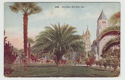 #ad Palm Trees City Hall San Jose CA Pre Linen Postcard $2.99