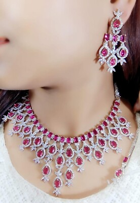 #ad Indian Bollywood Silver Plated AD CZ Choker Necklace Wedding Bridal Jewelry Set $31.67