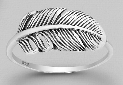 #ad Solid Sterling Silver Feather Stack Ring Band 8.5mm Wide 1.29g Size 7 $16.99