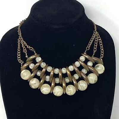 #ad Vintage Brass Swirl Lucite Bib Statement Necklace Three Layer $29.70