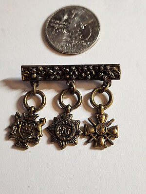 #ad Vtg Antique Gold Toned Charm Dangly Pin Brooch Bar $25.00