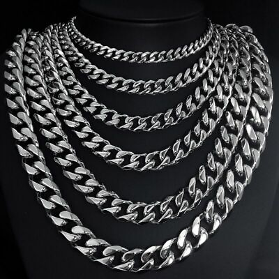 #ad 3mm 11mm Women Men Real Stainless Steel Curb Cuban Chain Necklace Never Fade $8.20