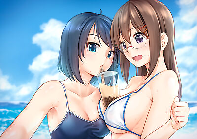 #ad Anime bikini girls big open mouth drinking blue Custom Gaming Mat Desk $34.99