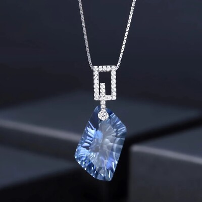 #ad Natural 21.20Ct Iolite Blue Mystic Quartz Gemstone 925 Sterling Silver Necklace $97.99