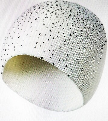 #ad NEW Rhinestone DEKORETED Elegant Beanie Trendy Solid WHITE Knit HAT $7.50