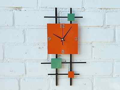 #ad Burnt Orange Green Wall Clock Large Geometric Industrial Two Tone Colorful Clock $120.00