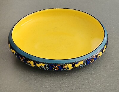 #ad 20th Century Czechoslovakia Blue and Yellow Ceramic Catchall Vide Poche $195.00