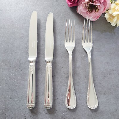 #ad Christofle Malmaison 4pcs Silverplate Flatware Dessert Knife Fork Excellent $180.00