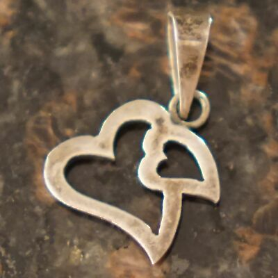 #ad Vintage 925 Sterling Silver Pendant 2 Two Hearts Outline $11.04