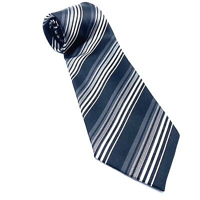 #ad Mario Borelli Men#x27;s Necktie Made in Italy Silk Black White Stripe Tie $19.99