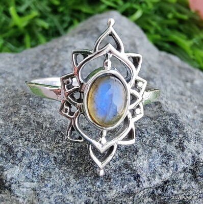 #ad Natural Fire Labradorite 925 Sterling Silver Handmade Absolutely Gorgeous Ring $12.99