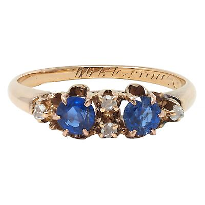 #ad Late Victorian 1900 Sapphire Diamond 14 Karat Gold Antique Belcher Band Ring $1000.00