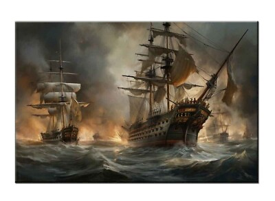 #ad Home Artwork Wall Vintage Decor Pirate ships Oil Painting Printed on canvas IV $75.78