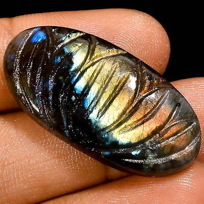 #ad 100% Natural Labradorite Oval Shape Carved Loose Gemstone 29 Ct 33X16X5mm X 7865 $3.30