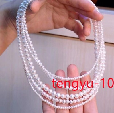 #ad ELEGENT AAA 4 5 7 8mm GENUINE Five Strand South Sea White Real Pearl Necklace $230.99