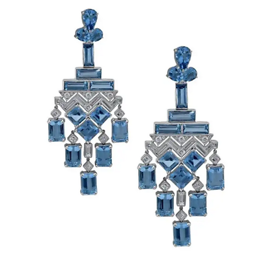 #ad 20CT Blue Tourmaline With Cubic Zirconia Chandelier Unique Design Earrings $315.00