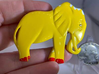 #ad Elephant Yellow White Enamel Gigantic Vintage Gold Brooch Pin V 6176 $49.99