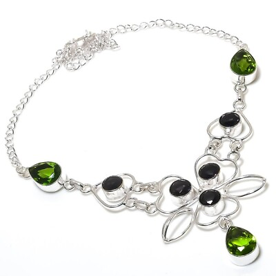 #ad Green Peridot Gemstone 925 Handmade Sterling Silver Jewelry Necklaces Size 18quot; $10.99
