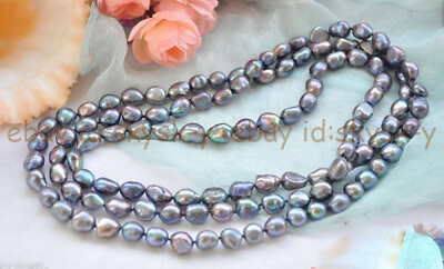 #ad Real Natural Baroque Black Freshwater Pearl Necklace 36 100#x27;#x27; 7 10mm No Clasp $18.67