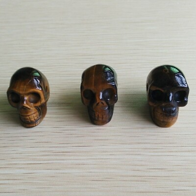 #ad Fashion Natural Tiger Eye Stone Carved Skull Charm Pendants 3pcs lot Wholesale $16.99