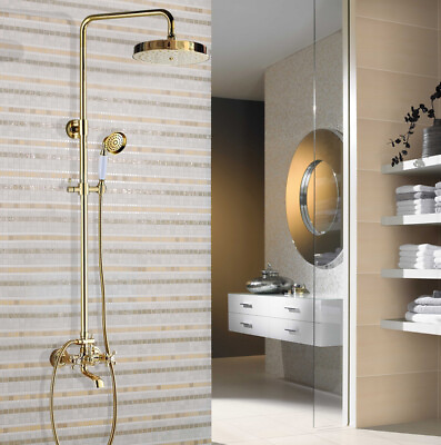 #ad Bathroom Gold Color Brass Rain Shower Faucet Set with Bathtub Mixer Tap Zgf355 $164.69