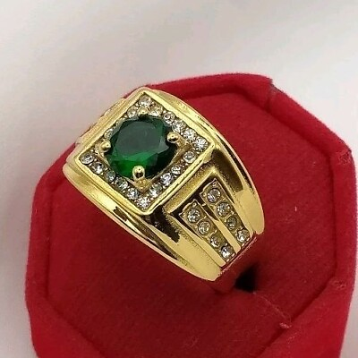#ad Ring Emerald Green Gem Stainless Gold Plated 18k Jewelry Thai Amulet size 11 $28.00