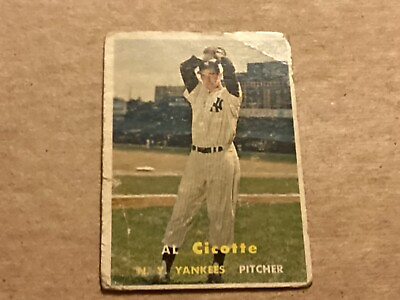#ad Al Cicotte 1957 High Number Topps Baseball Card # 398 NY Yankees Very Good $2.99