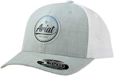 #ad Ariat Mens Round Logo Patch Snapback Cap Hat Grey White $39.00