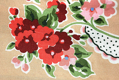 #ad Textiles Cotton Fabric WAVERLY Cottage Collection 56 x 56 Red Flowers 1.67 Yard $12.95