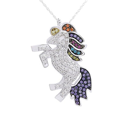 #ad Unicorn Pendant 18quot; Necklace 925 Sterling Silver Multi Color Cubic Zirconia $100.27