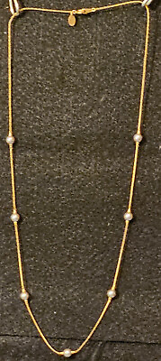 #ad Ladies Beautiful Gold Toned Necklace Adorned with Faux Black Grey Pearls $13.99