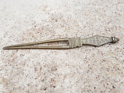#ad Vintage Old Scarce Handmade Unique Brass Lady Hair Pin Hair Bun Weapon M384 $201.00