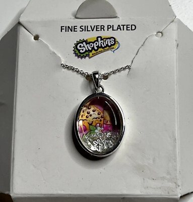 #ad Shopkins Fine Plated Silver Character Crystal Enclosed Pendant Charm Necklace $12.99