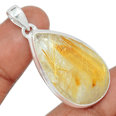 #ad Natural Golden Rutile Brazil 925 Sterling Silver Pendant Jewelry CP27686 $21.99