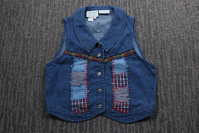 #ad Country Wear Casuals Vintage Y2K Denim Vest Embroidered Studded Women#x27;s PM $34.77
