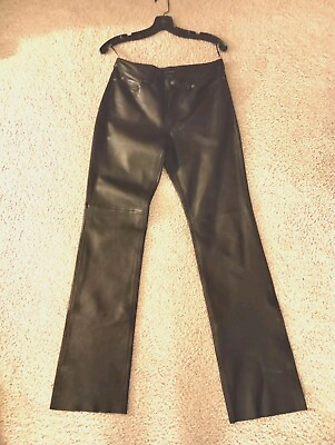 #ad Vintage Guess Black Leather Bootleg Pants Size 2 $58.99
