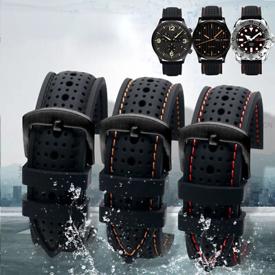#ad Universal Silicone Watch Band Strap Rubber Waterproof Men#x27;s Black 19 24MM Hoop $11.75