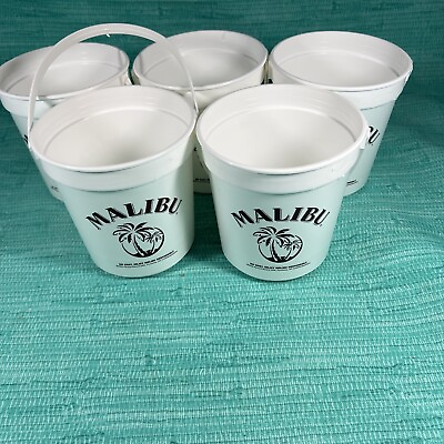 #ad Lot Of 5 White Malibu Rum Buckets Plastic reusable New 5” Tall 4.5” Wide S1 $14.20