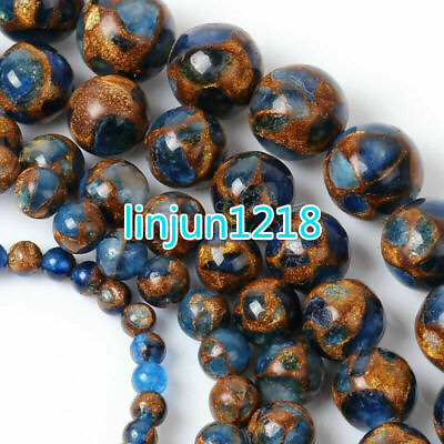 #ad 6 8 10mm Natural Blue Sapphire in Quartz with Pyrite Round Loose Beads 15#x27;#x27; AAA $11.99