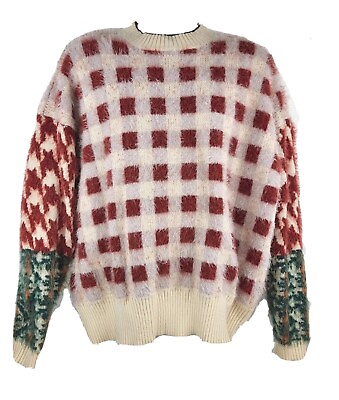 #ad Time after Time Fuzzy Sweater Oversized Large Wearable Art Checkered $24.00