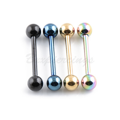 #ad 4pc 14 Gauge 16mm 5 8quot; 5mm Ball Titanium Anodized Tongue Barbell Tongue Ring $5.85