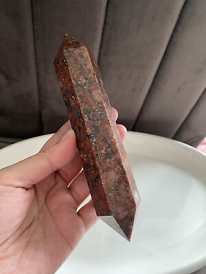 #ad Large Granite Double Tower Point Wand 16cm 226g Natural Crystal Stone Red Black GBP 22.50