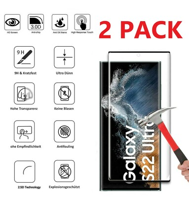 2 Pack Tempered Glass Screen Protector For Samsung Galaxy S22 Plus S22 Ultra $6.89
