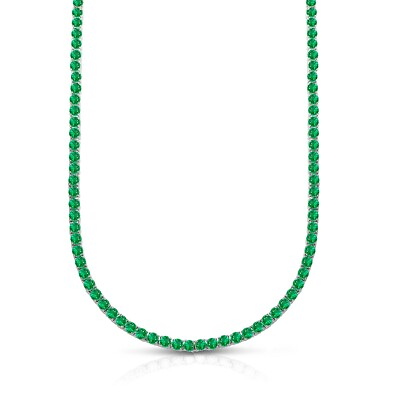 #ad Women#x27;s 18k White Gold Plated Emerald CZ 4MM Round Cut Tennis Necklace 18quot; $13.99