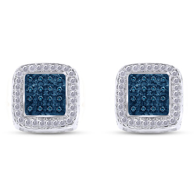 #ad 1 9 Ct Womens Square Stud Earrings Blue Natural Diamond 14K Gold Plated Sterling $80.09
