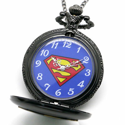 #ad Quartz Pocket Watch Analog Mens Gift Hero Necklace Pendant Chain Mark S Superman $4.64