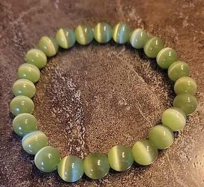 #ad Green Natural Selenite Stone Cats Eye Stones Beaded Stretch Bracelet $10.00