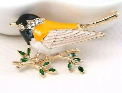 Bird Chickadee Yellow Vintage Gold Pin Brooch D 3616 $6.99