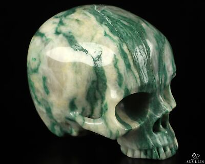 #ad 4.6quot; African Green Stone Hand Carved Crystal Skull Super Realistic Healing $329.00